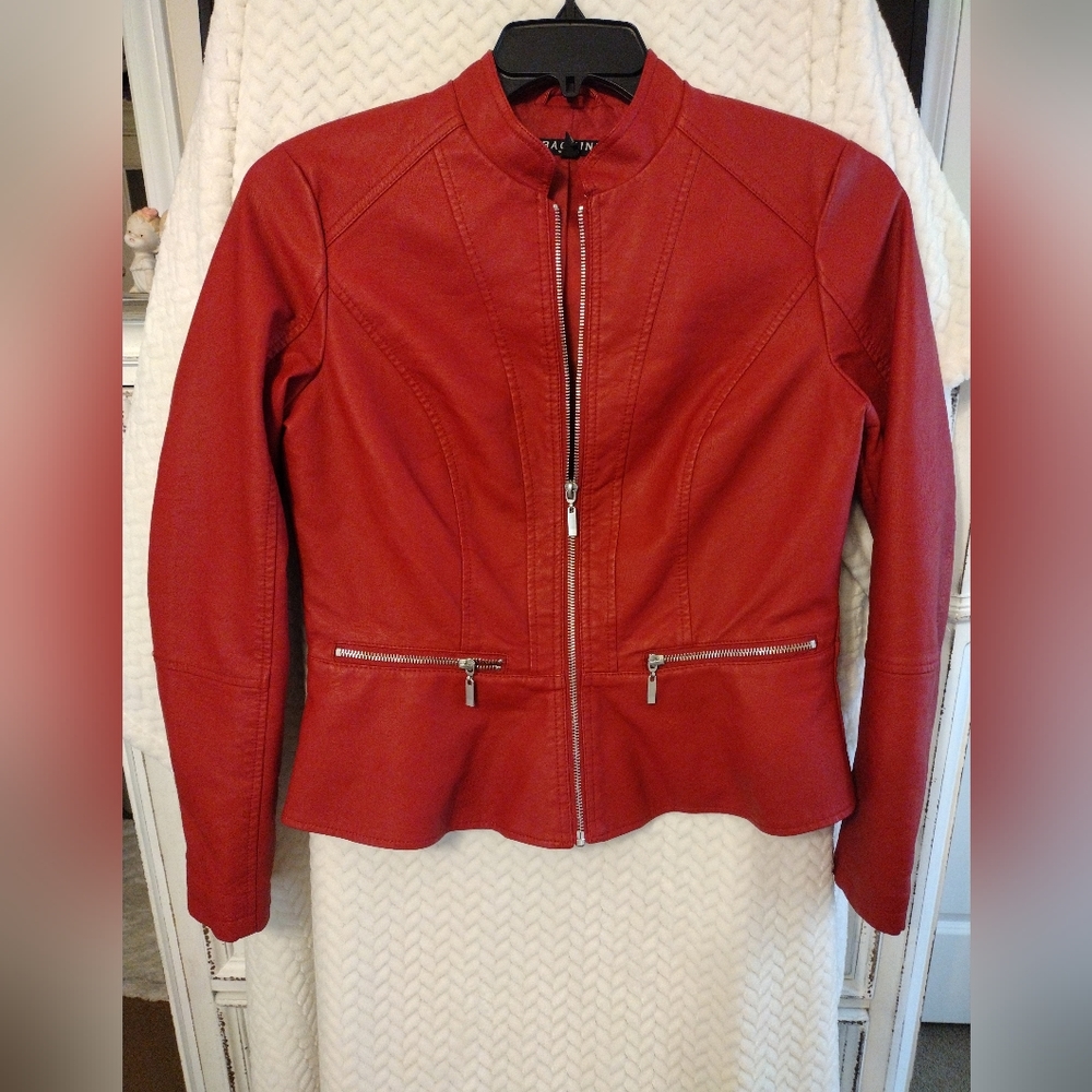 Baccini Small Red Faux Leather Jacket... EUC